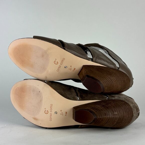Corso Como Taupe Stacked Heel Open Toe Leather/Suede Booties Size 8M Like New - Picture 10 of 15